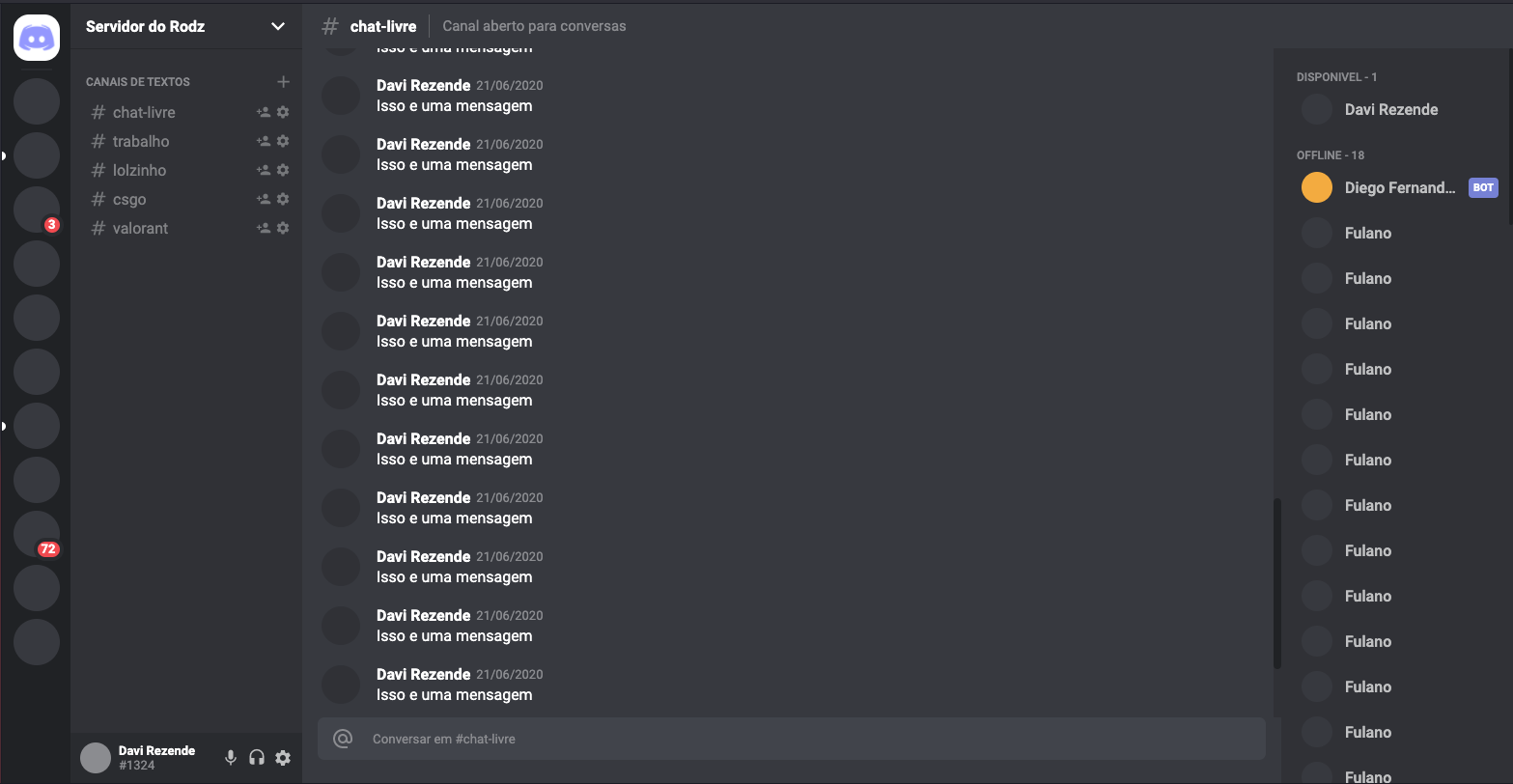 Clone of the main Discord interface